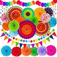Juego de decoración de fiesta mexicana- accesorios para fiestas- abanicos de papel colgantes multicolor para Cinco de…